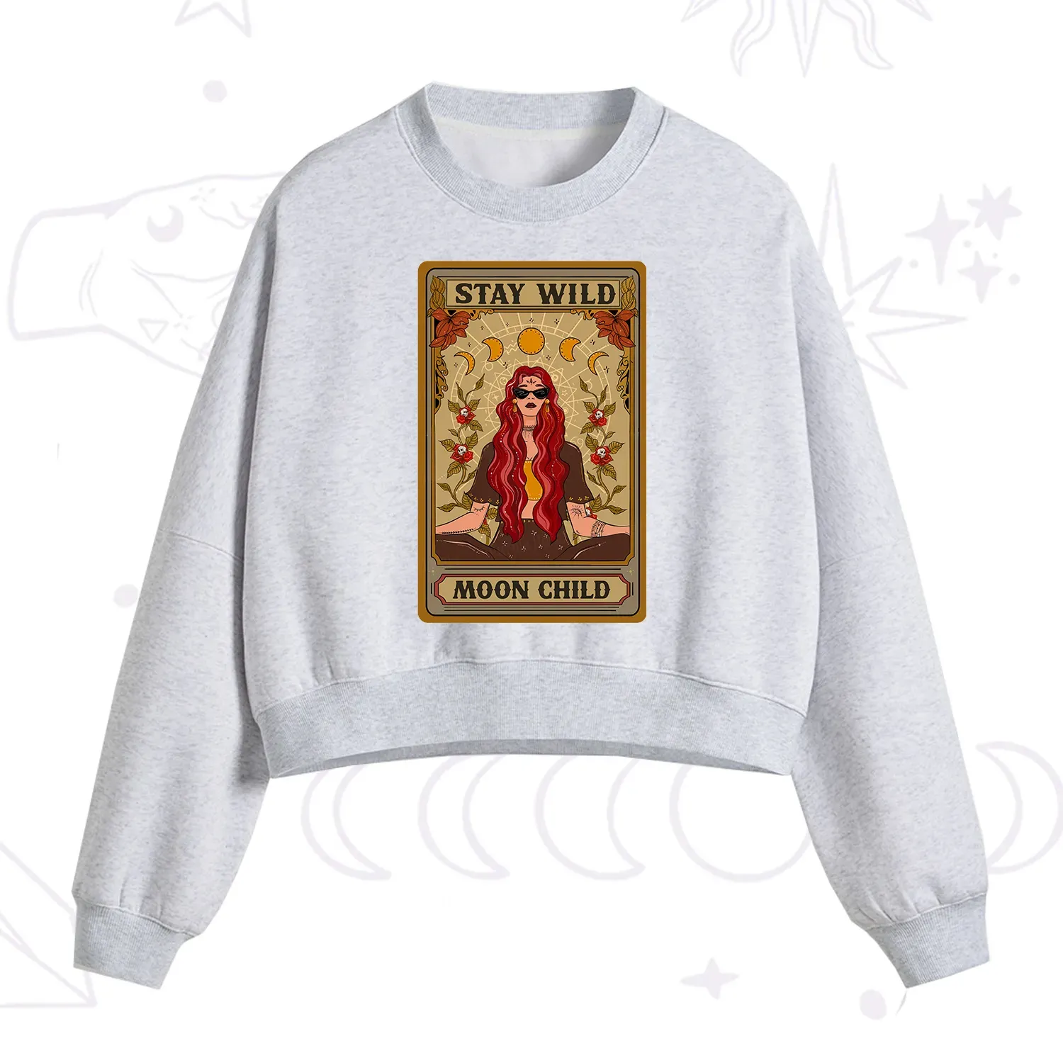 Purplehecate The Stay Wild Moon Child Oracle Card Fleece Cropped Sweatshirt