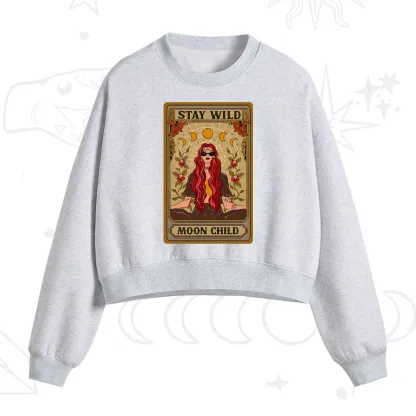 Purplehecate The Stay Wild Moon Child Oracle Card Fleece Cropped Sweatshirt