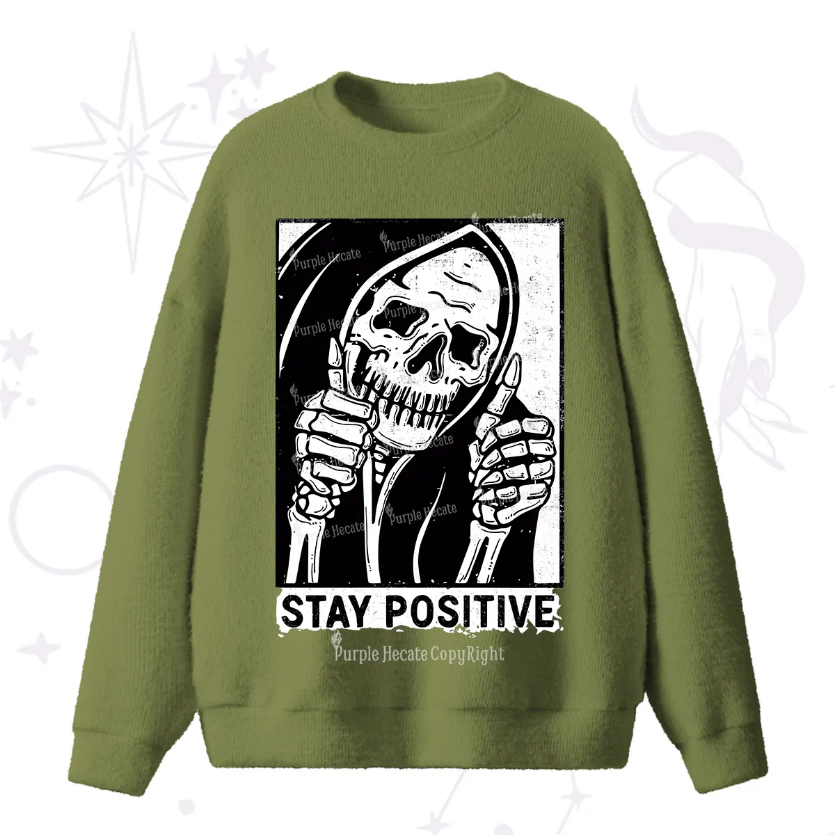Purplehecate Stay Positive Fuzzy Ugly Sweater