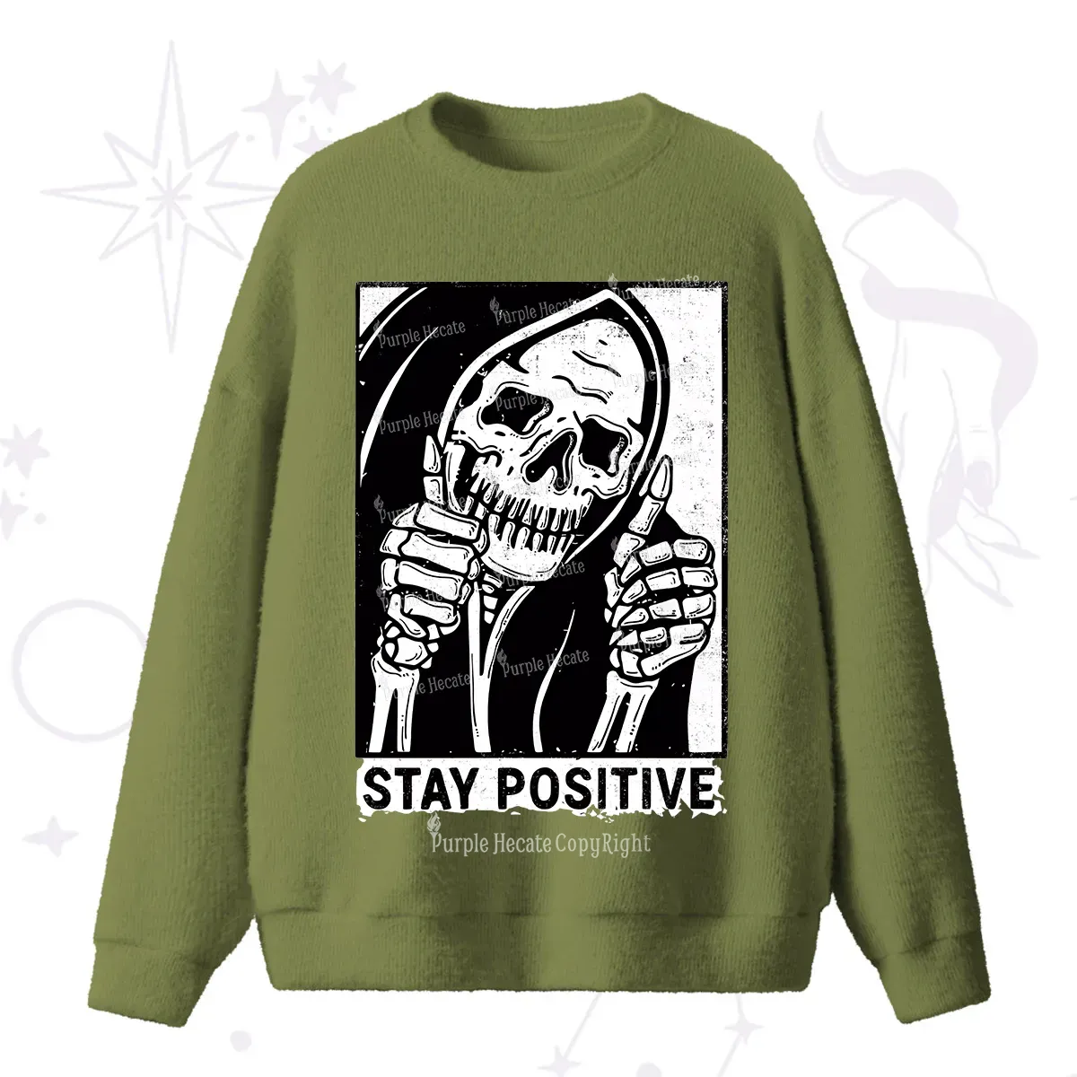 Purplehecate Stay Positive Fuzzy Ugly Sweater