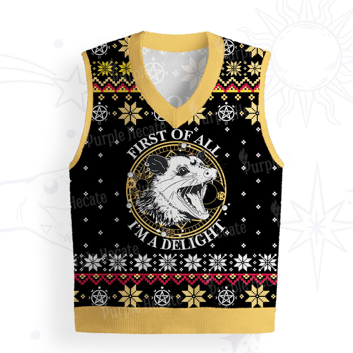 Purplehecate First Of All I'm A Delightful Opossum Ugly Sweater Vest