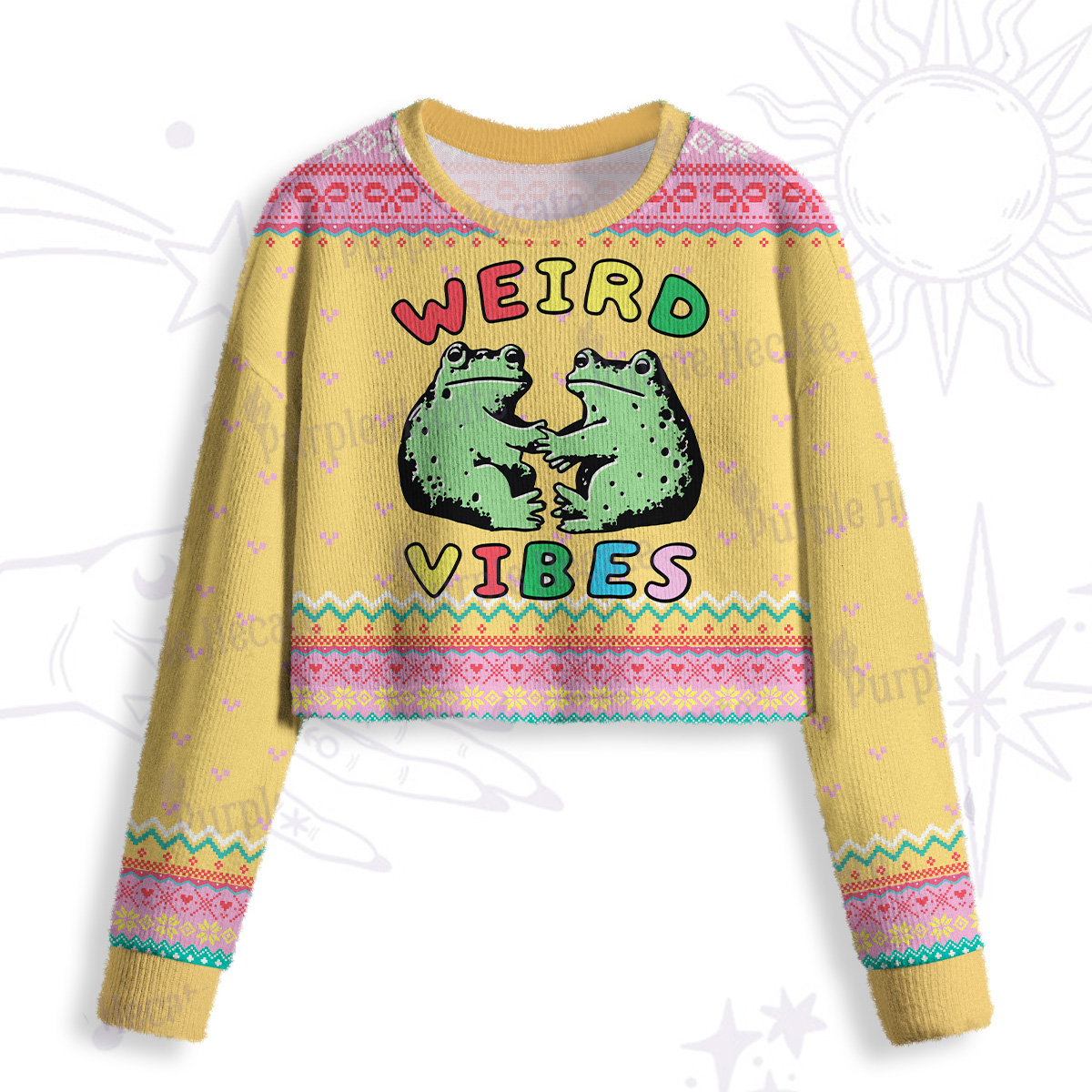Purplehecate Weird Frog Vibes Crop Fuzzy Ugly Sweatshirt