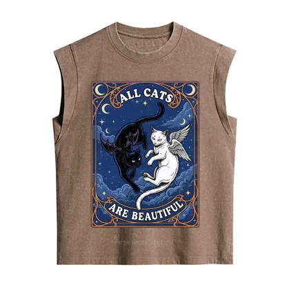 Purplehecate Angel & Devil Cat Vintage Washed Tank