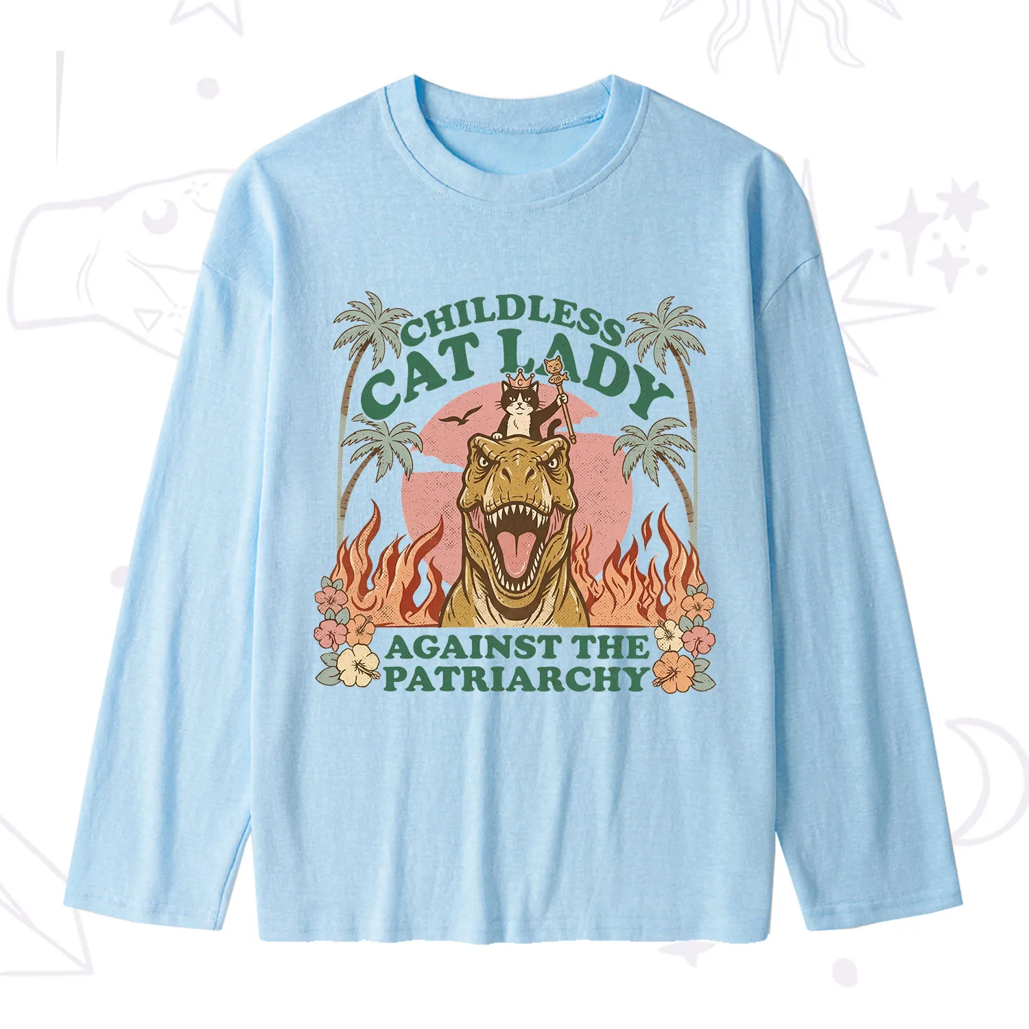 Purplehecate Childless Cat Lady Burn the Patriarchy Slub Long Sleeve T-Shirt