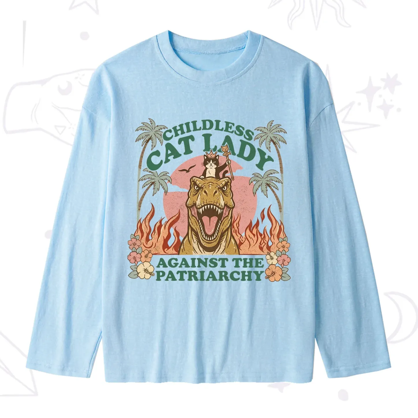 Purplehecate Childless Cat Lady Burn the Patriarchy Slub Long Sleeve T-Shirt