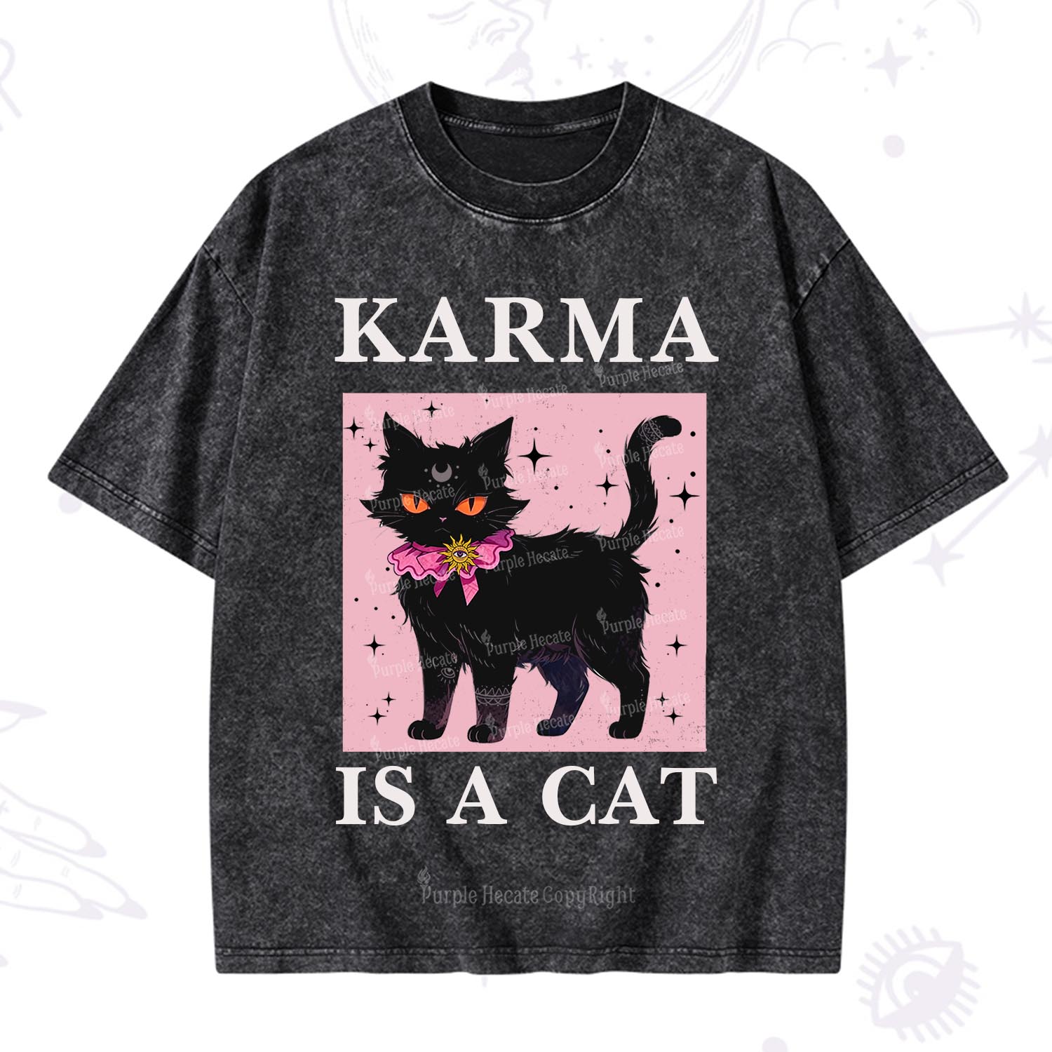 Purplehecate Karma Is A Cat Washed T-Shirt