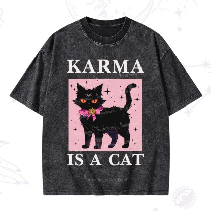 Purplehecate Karma Is A Cat Washed T-Shirt