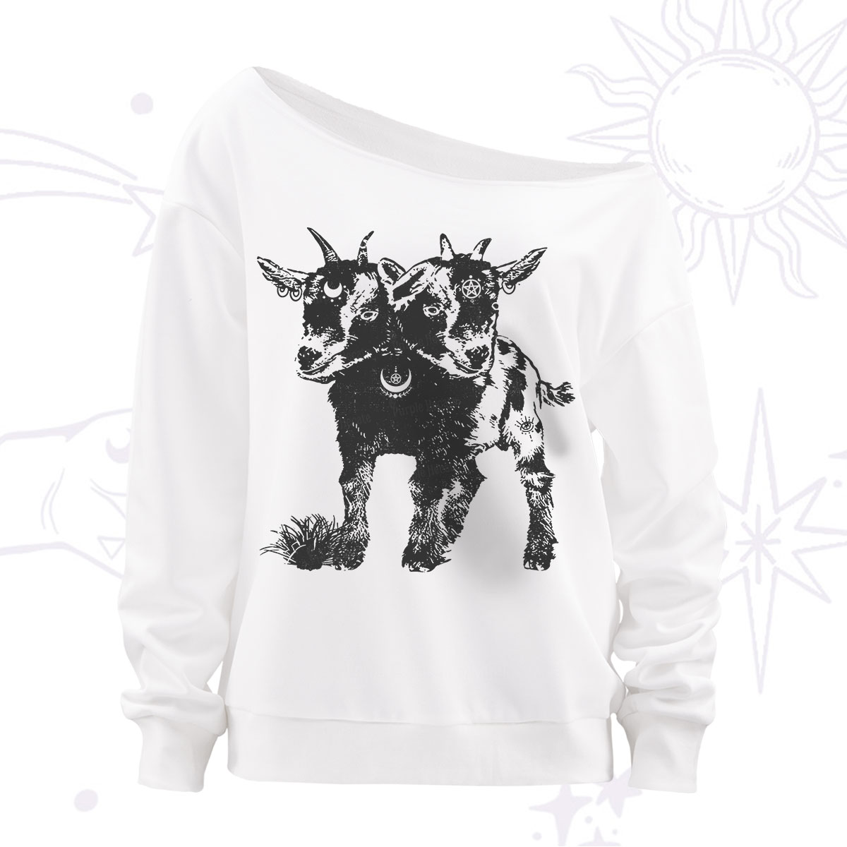 Purplehecate Two Headed Goat Off The Shoulder Sweatshirt