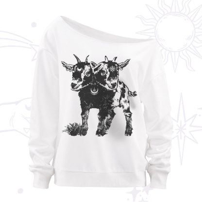 Purplehecate Two Headed Goat Off The Shoulder Sweatshirt