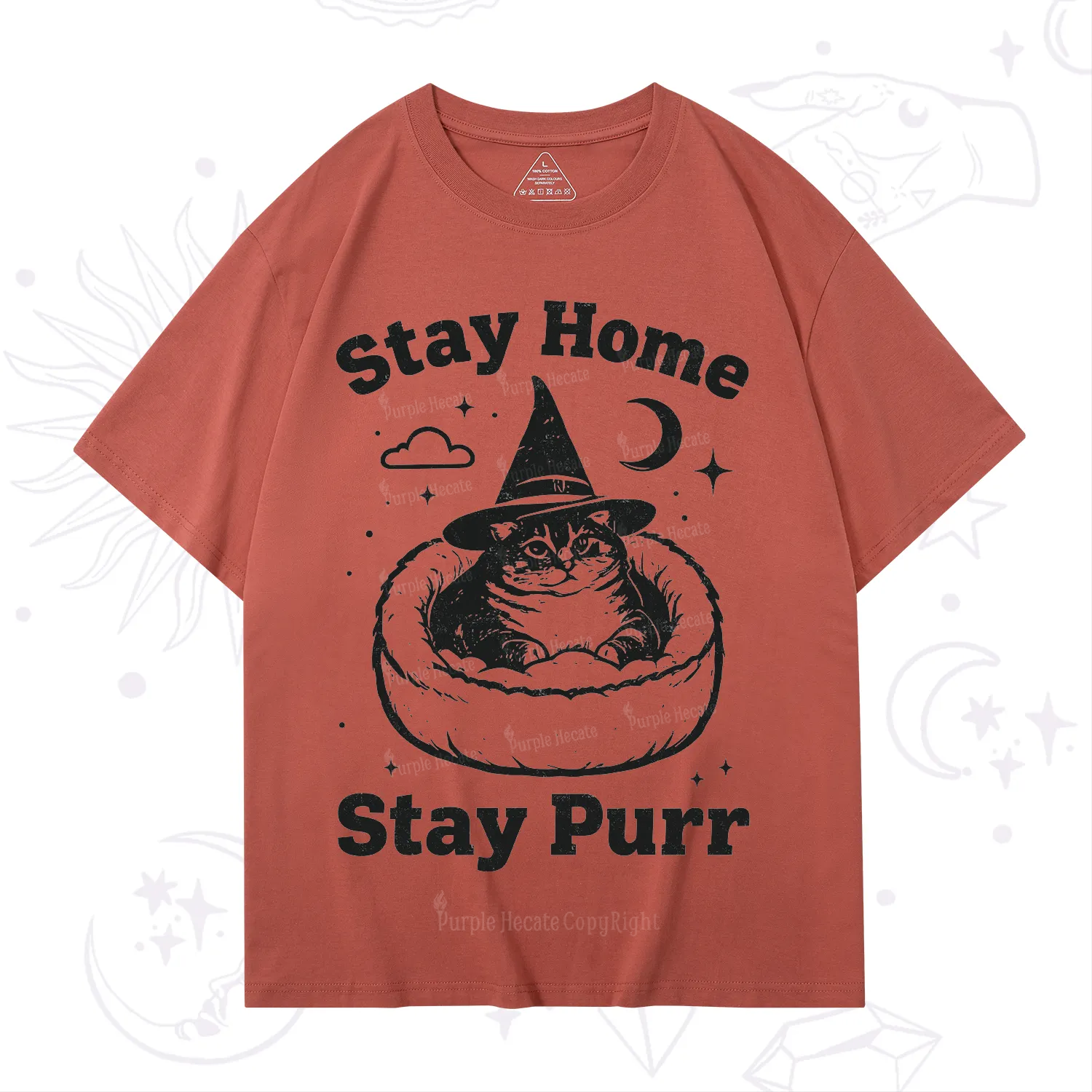 Purplehecate Stay Home Stay Purr Witch Cat T-Shirt
