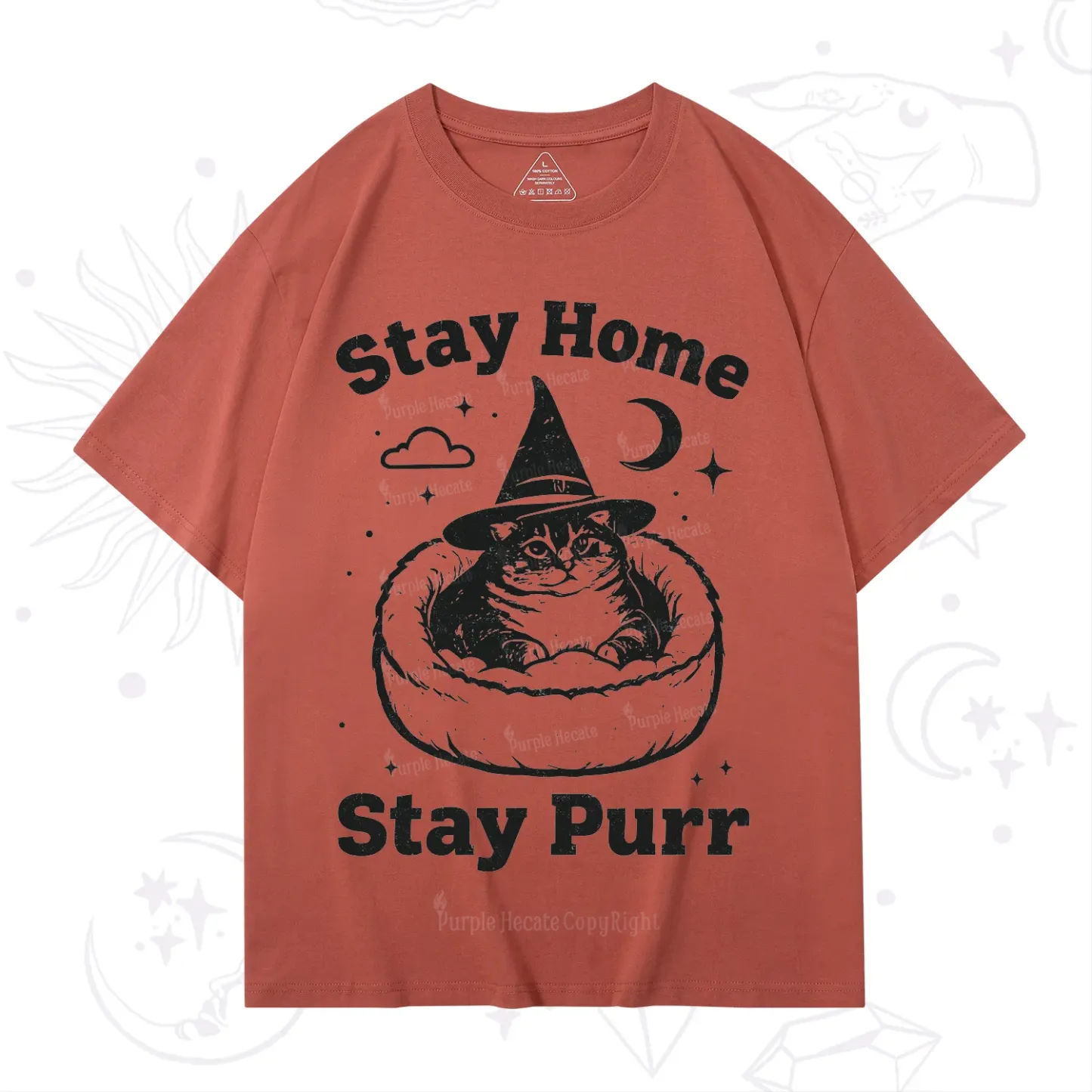Purplehecate Stay Home Stay Purr Witch Cat T-Shirt