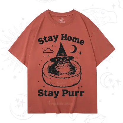 Purplehecate Stay Home Stay Purr Witch Cat T-Shirt