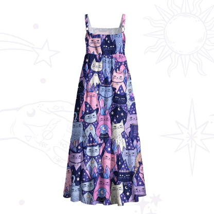 Purplehecate Wizard Kitten Divination Wide Straps Maxi Dress