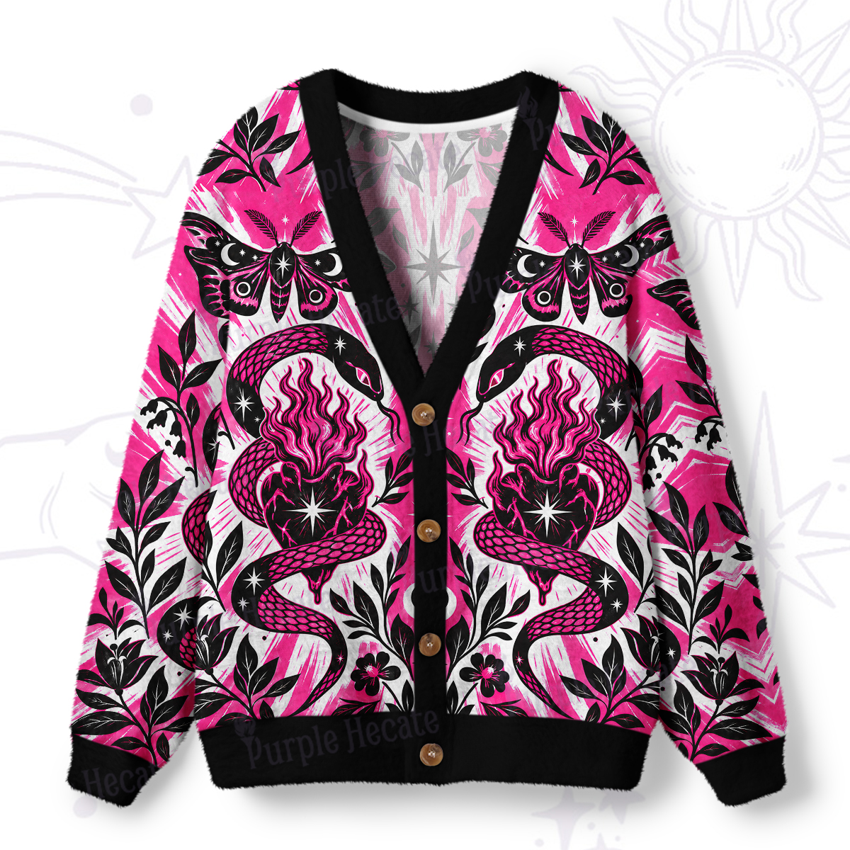 Purplehecate Mystic Serpent Flame Heart Ugly Cardigan Sweaters