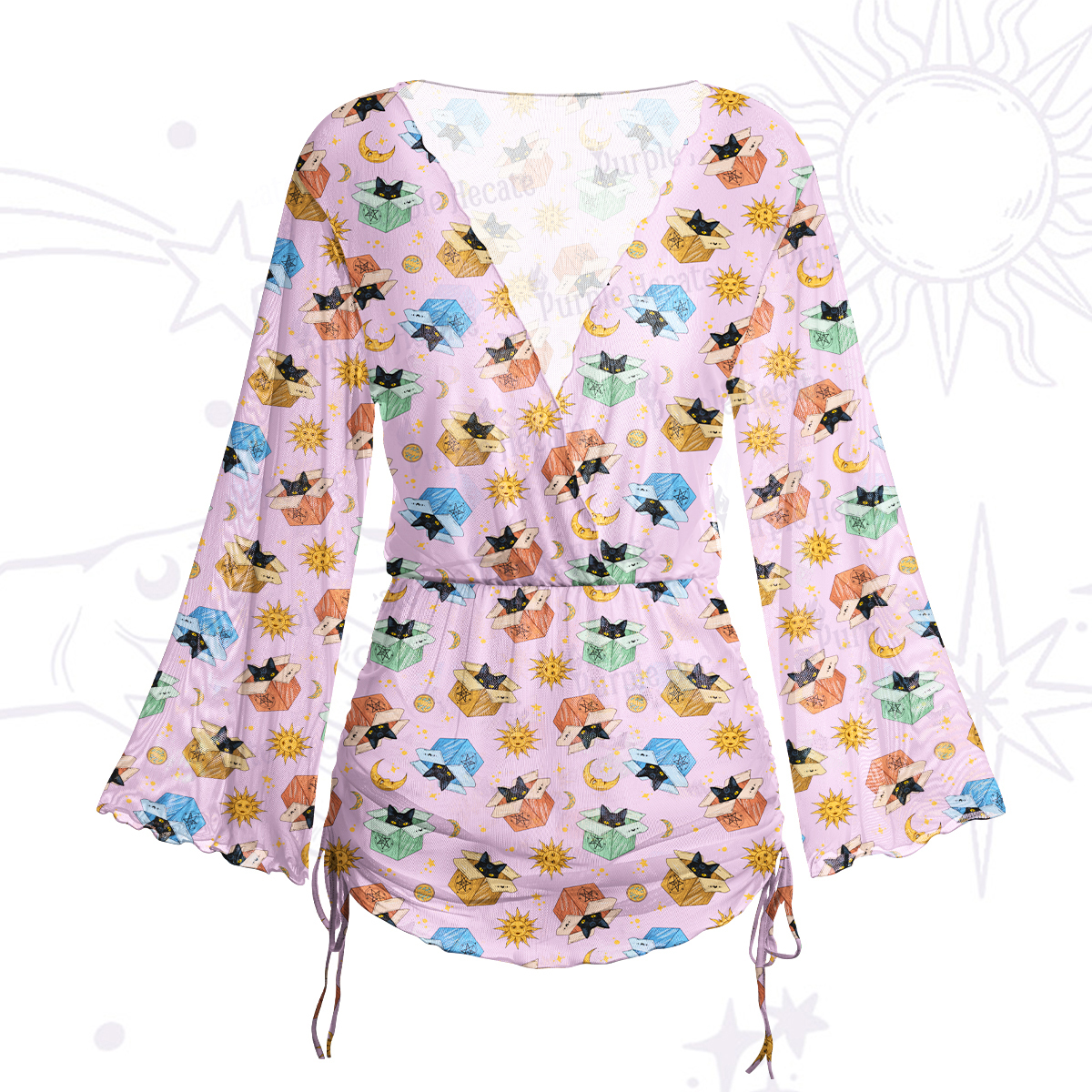 Purplehecate Magical Black Cat Mesh Cover Up Dress