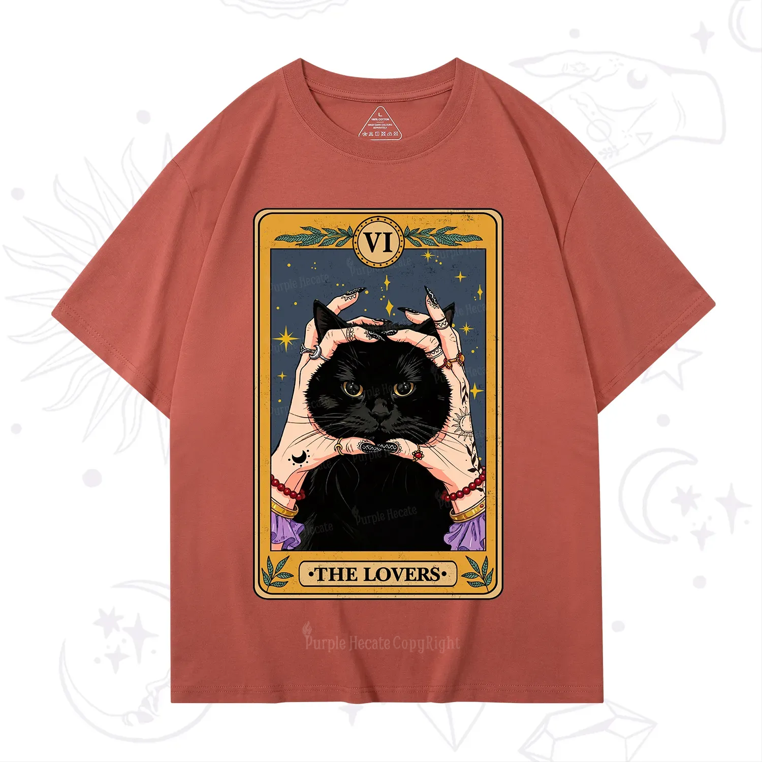 Purplehecate Black Cat The Lovers Tarot Card T-Shirt