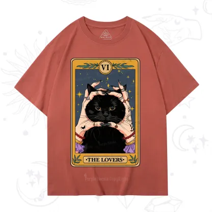 Purplehecate Black Cat The Lovers Tarot Card T-Shirt