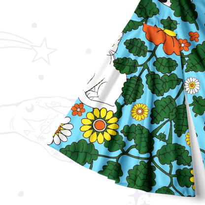 Purplehecate Daisy Cat  Garden Bell Sleeve Dress