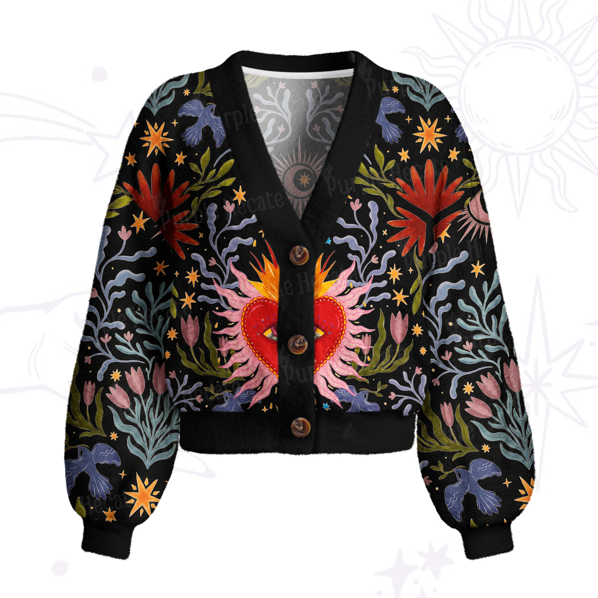 Purplehecate Sacred Flame Heart Cardigan Sweaters