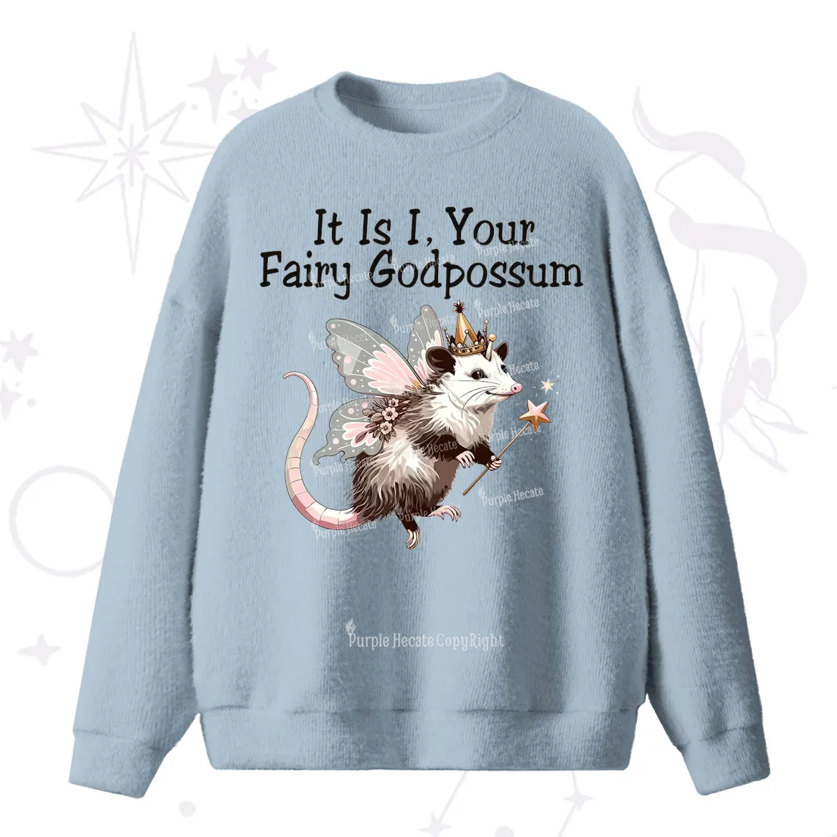 Purplehecate It Is I Your Fairy Godpossum Fuzzy Ugly Sweater