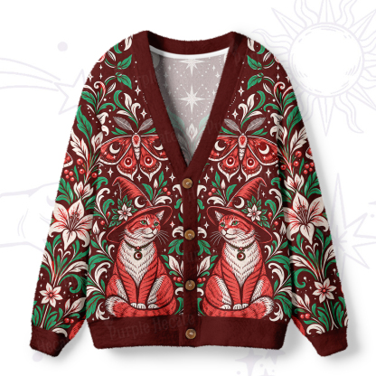Purplehecate Mystic Forest Floral Cat Ugly Cardigan Sweaters