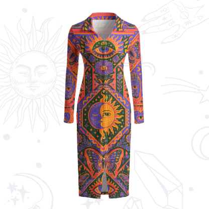 Purplehecate Sun, Moon & Butterfly Secrets Ribbed Knit Dress
