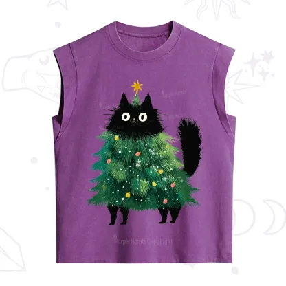 Purplehecate Black Cats Christmas Tree Christmas Vintage Washed Tank