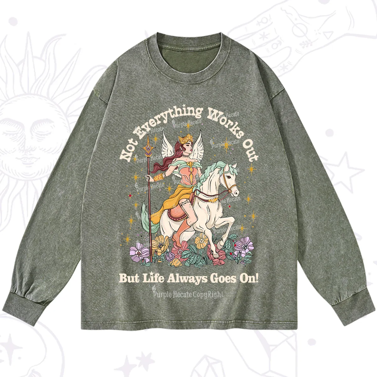 Purplehecate Not Everything Works Out But Life Always Goes On Washed Long Sleeve Shirt
