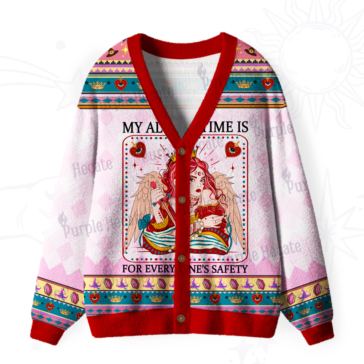 Purplehecate My Alone Time Is For Everyone's Safety Ugly Cardigan Sweaters