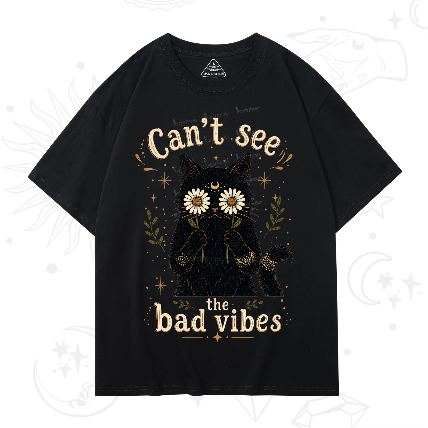 Purplehecate Can't See the Bad Vibes Black Cat T-Shirt