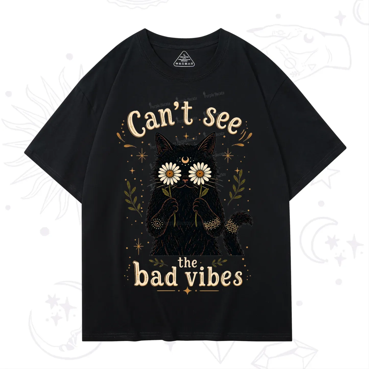 Purplehecate Can't See the Bad Vibes Black Cat T-Shirt