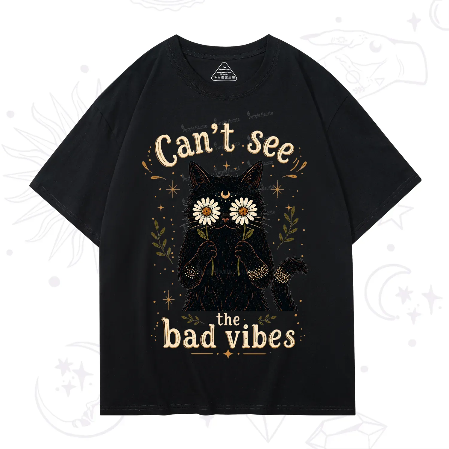 Purplehecate Can't See the Bad Vibes Black Cat T-Shirt