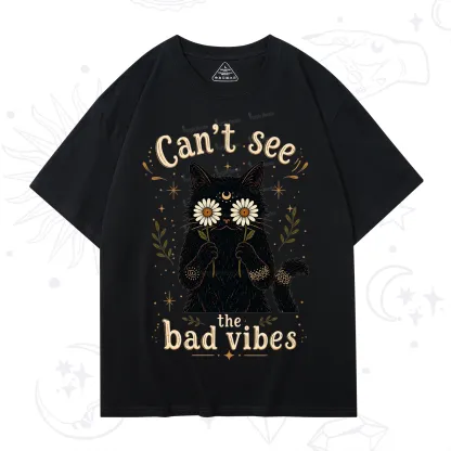 Purplehecate Can't See the Bad Vibes Black Cat T-Shirt