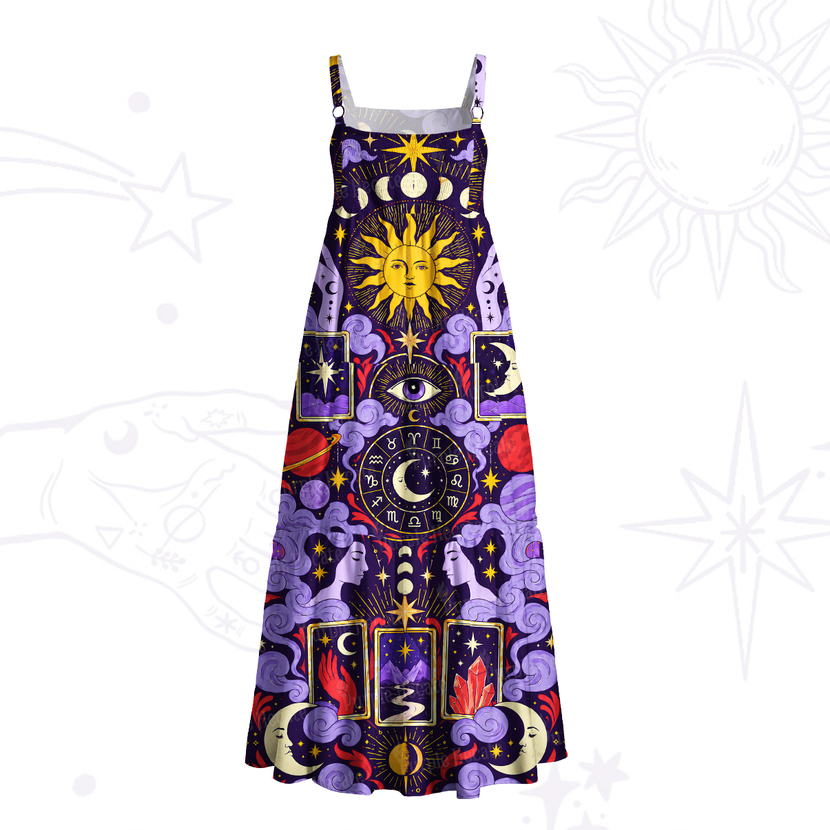 Purplehecate Celestial Tarot Astrology Wide Straps Maxi Dress