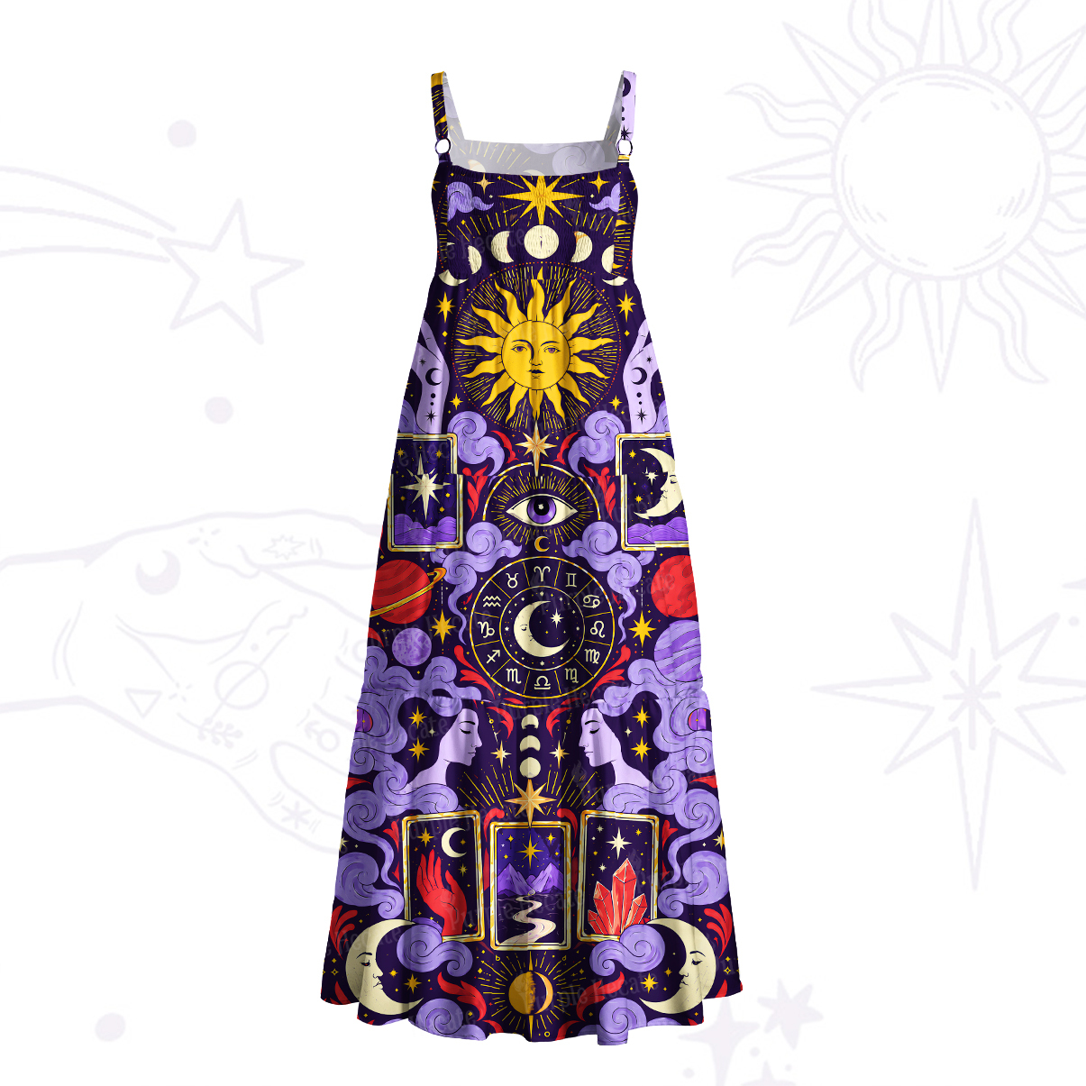 Purplehecate Celestial Tarot Astrology Wide Straps Maxi Dress