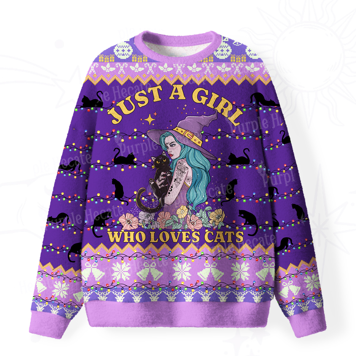 Purplehecate Just A Girl Who Loves Cats Fuzzy Ugly Christmas Sweatshirt