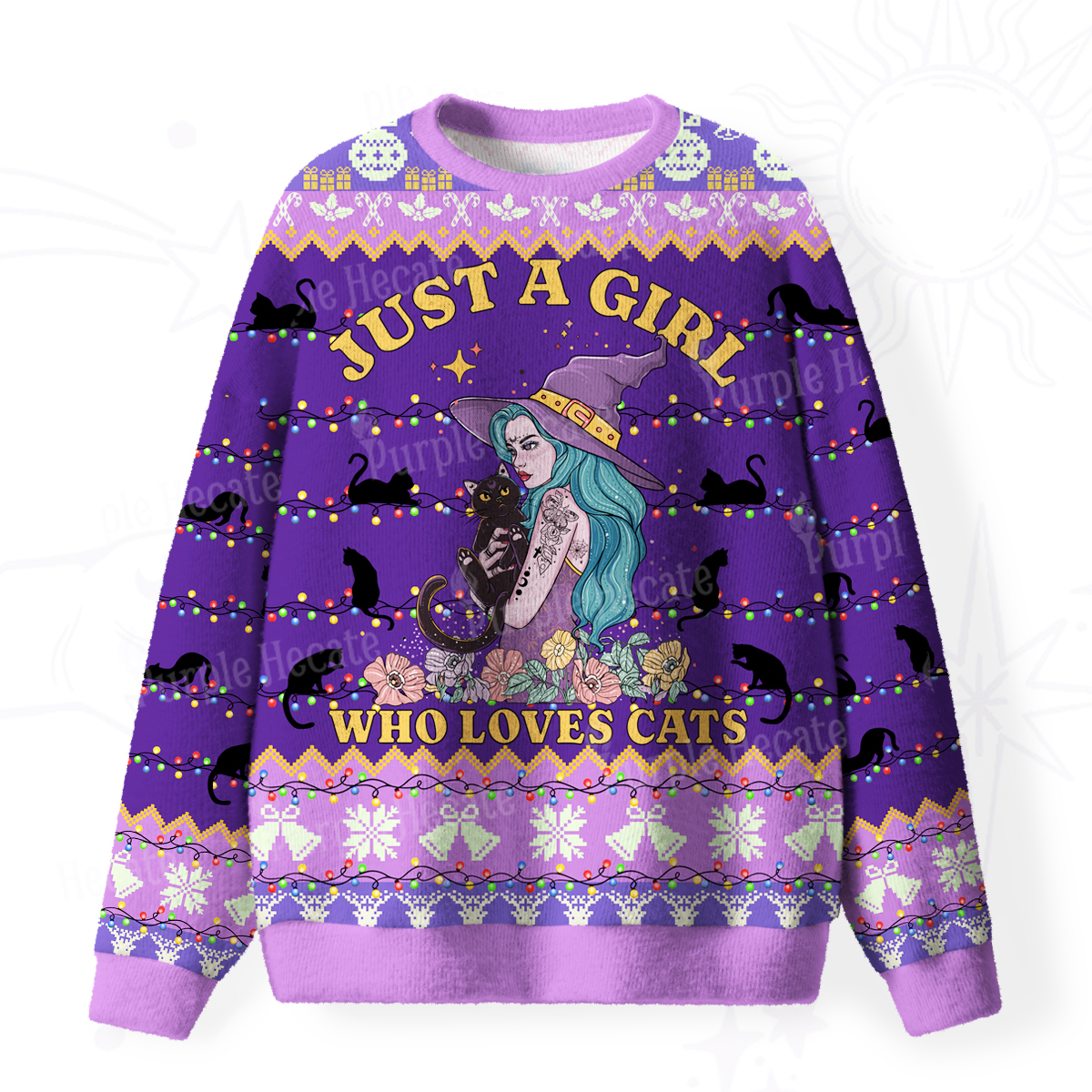 Purplehecate Just A Girl Who Loves Cats Fuzzy Ugly Christmas Sweatshirt