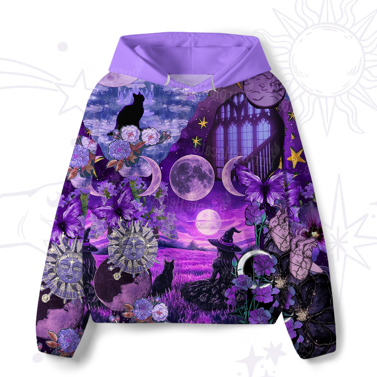 Purplehecate Witchy Black Cat Moon All-Over Print Hoodie