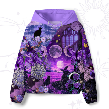 Purplehecate Witchy Black Cat Moon All-Over Print Hoodie