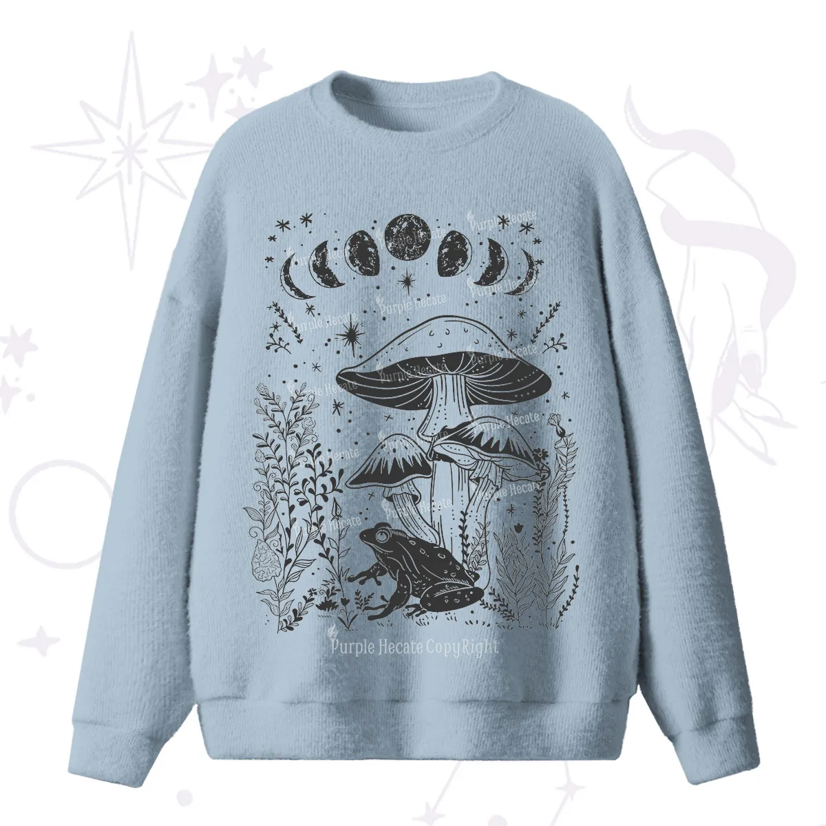 Purplehecate Celestial Frog Mushrooms Fuzzy Ugly Sweater
