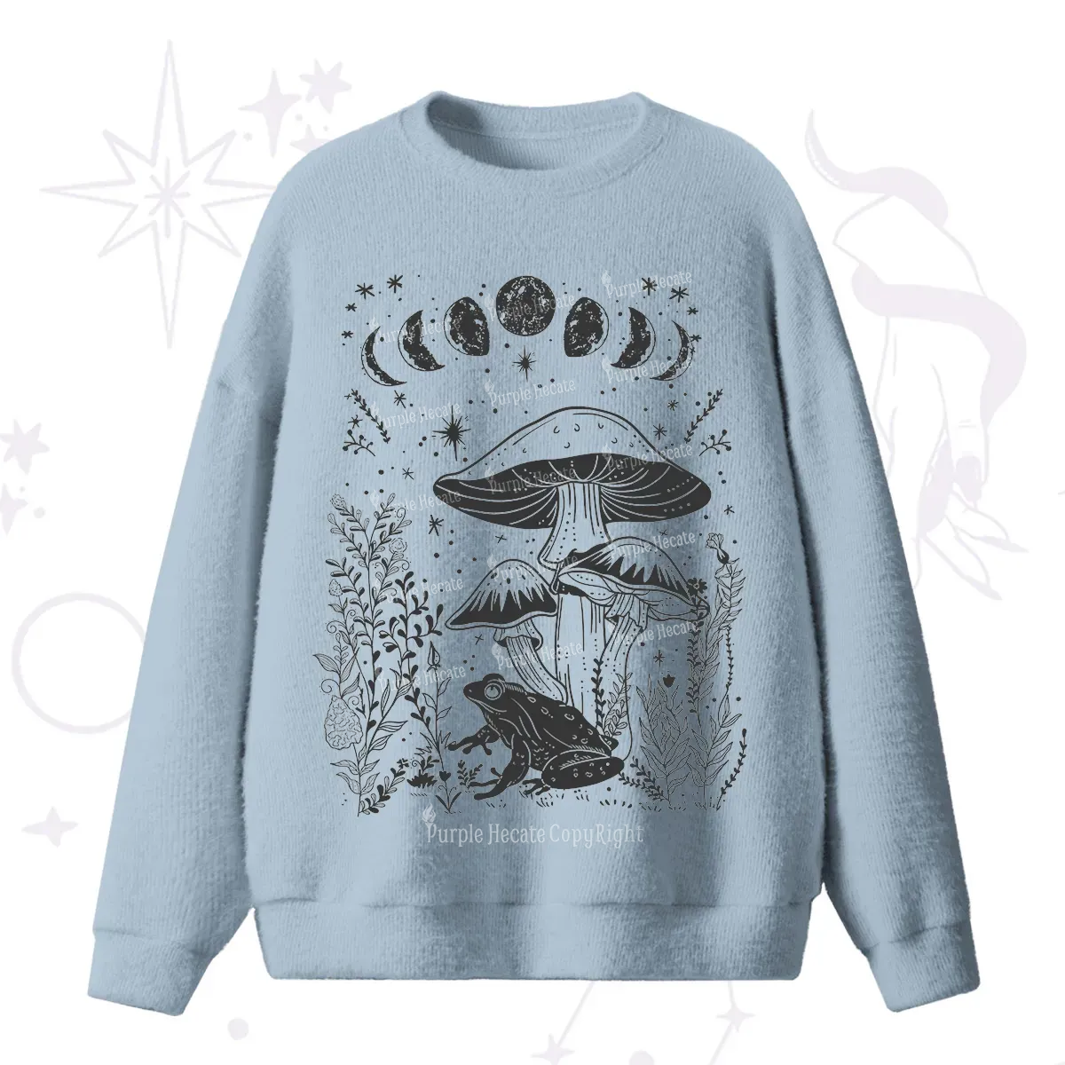 Purplehecate Celestial Frog Mushrooms Fuzzy Ugly Sweater