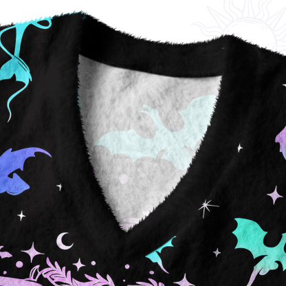 Purplehecate Neon Fantasy Dragon Allover Ugly Sweater Vest