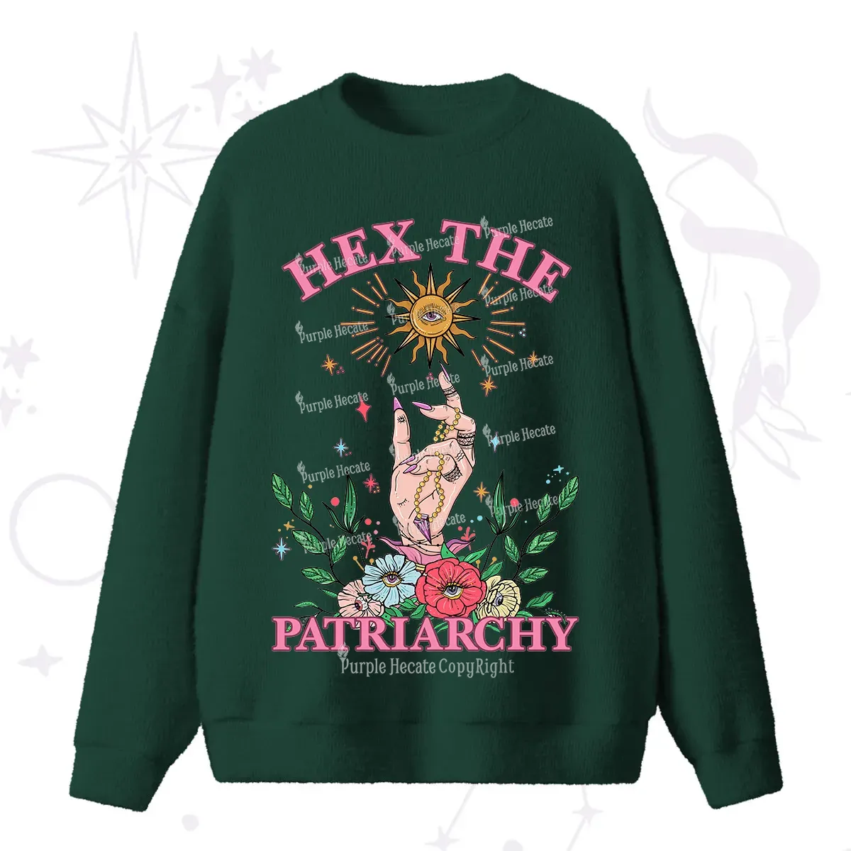 Purplehecate Hex The Patriarchy Witchy Fuzzy Ugly Sweater