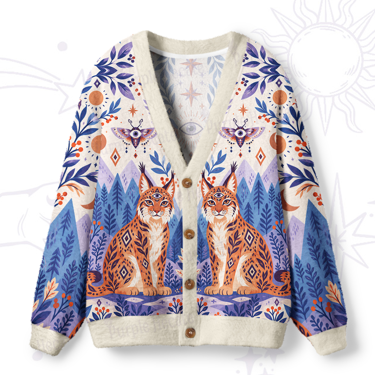 Purplehecate Mystic Lynx Guardians Ugly Cardigan Sweaters