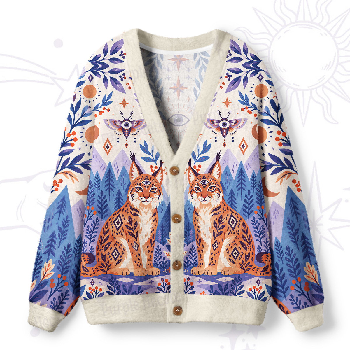 Purplehecate Mystic Lynx Guardians Ugly Cardigan Sweaters