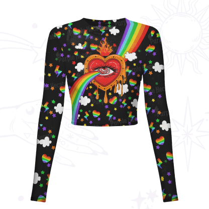 Purplehecate Rainbow Sacred Heart All Seeing Eye Pride Mesh Long Sleeve Crop Top