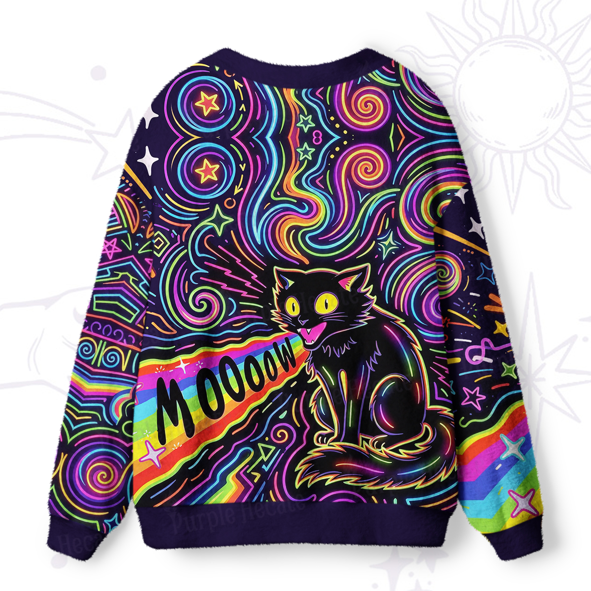 Purplehecate Psychedelic Rainbow Scream Cat Ugly Cardigan Sweaters