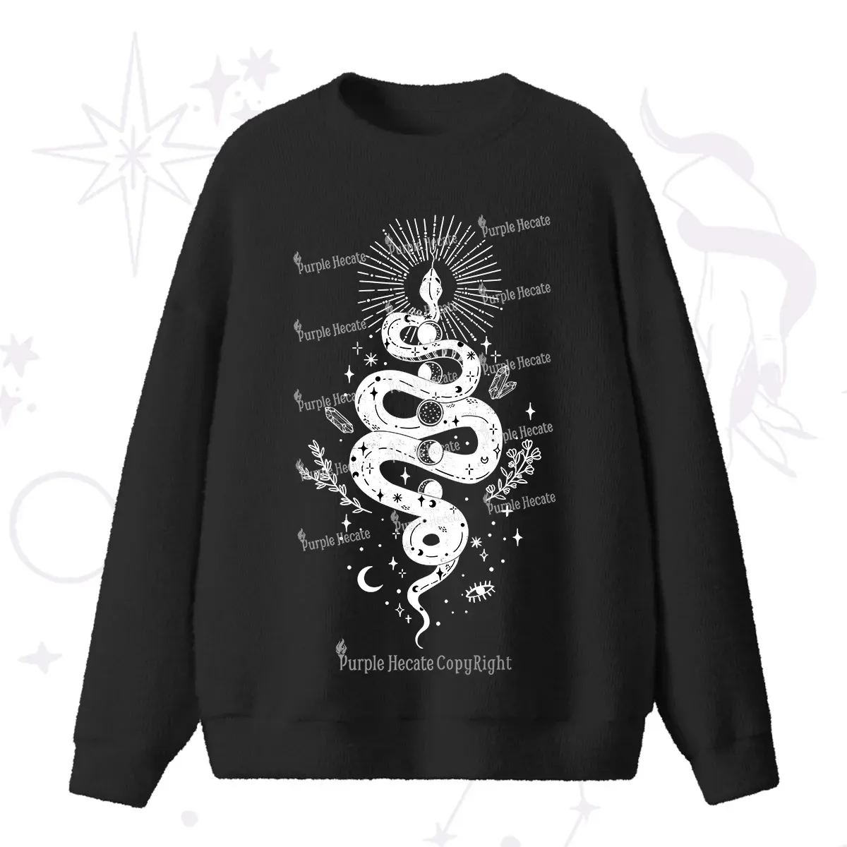 Purplehecate Mystical Moon Phases Snake Fuzzy Ugly Sweater