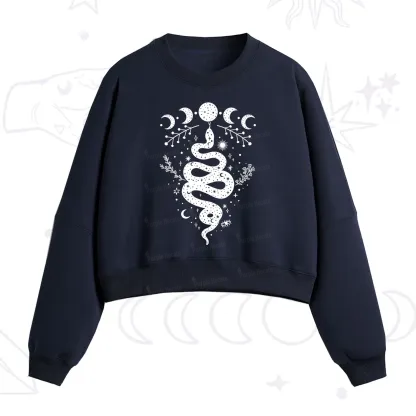 Purplehecate Snake And Moon Phase Comfort Fleece Cropped Sweatshirt
