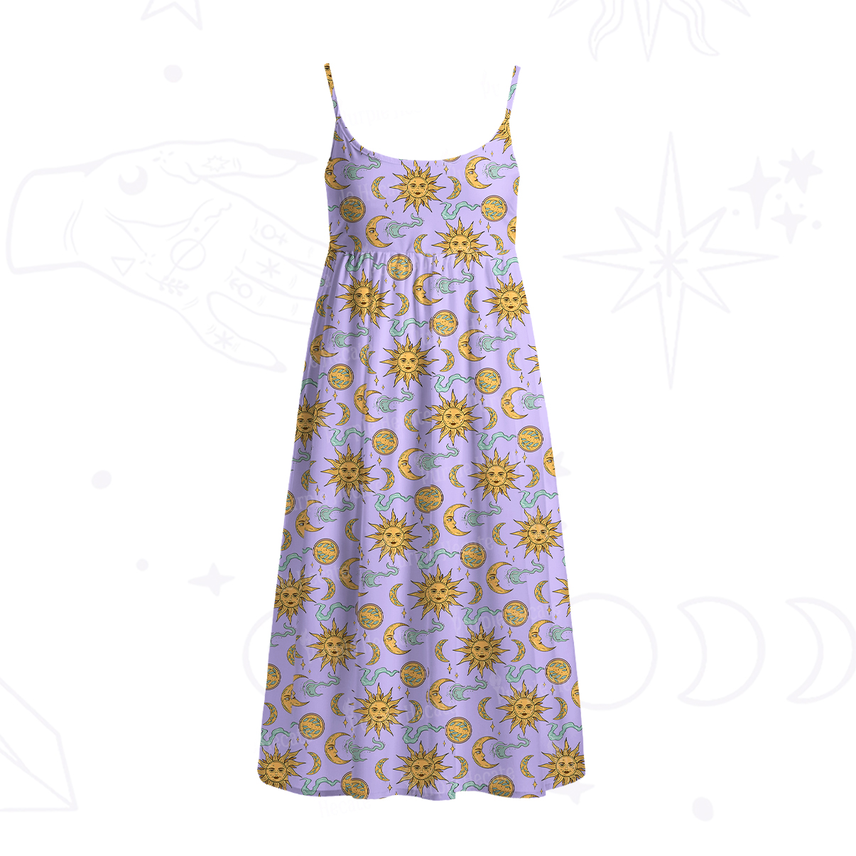 Purplehecate Magic of Sun and Moon Spaghetti Strap Midi Dress